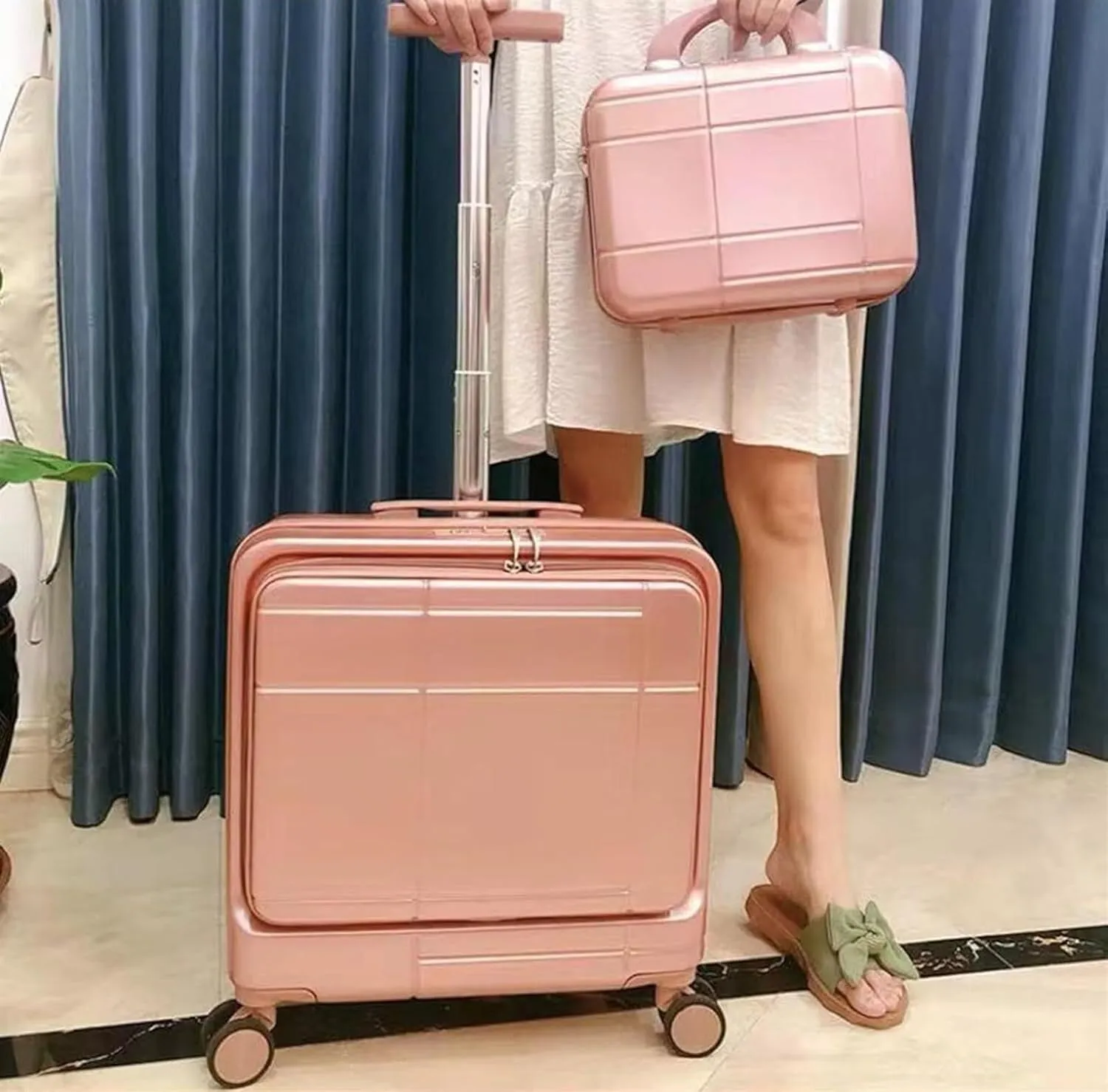 Carry-on Suitcase Luggage 2 Piece Sets Spinner 18inch Suitcase,With Telescopic Handle, 14-inch Cosmetic Case Carry-on Suitcases Carry On Luggages (Color : Orange, Size : 14 18in)