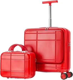Carry-on Suitcase Luggage 2 Piece Sets Spinner 18inch Suitcase,With Telescopic Handle, 14-inch Cosmetic Case Carry-on Suitcases Carry On Luggages (Color : Red, Size : 14 18in)