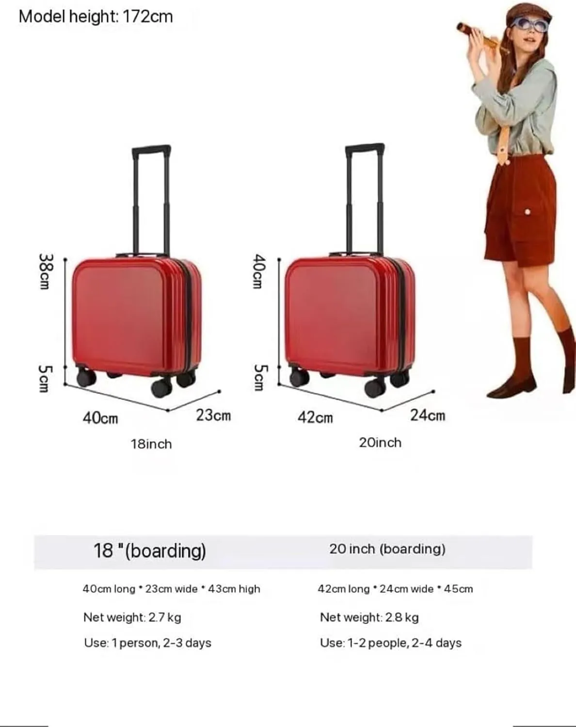 Carry-on Suitcase Luggage 2 Piece Sets Suitcases With Spinner Wheels, Hard Shell Carry On Suitcase Set Carry-on Suitcases Carry On Luggages (Color : A, Size : 20in)