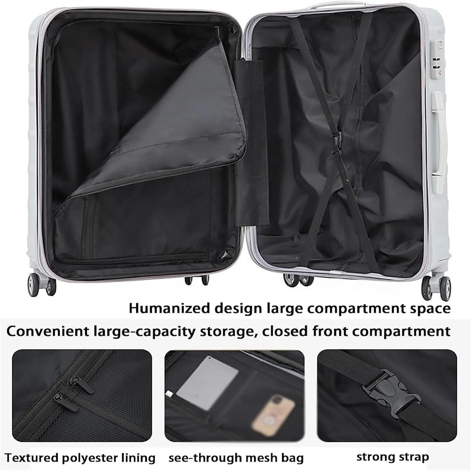 Carry-on Suitcase Luggage 3-Piece Large Capacity Luggage 20/24/28inches Adjustable Trolley Suitcases with Wheels Carry-on Suitcases Carry On Luggages,-20 24 28 in (Silver 20 24 28 in)