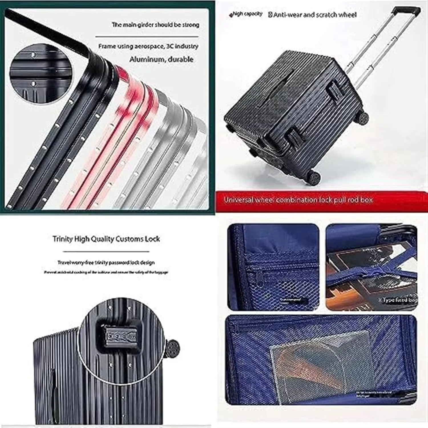 Carry-on Suitcase Luggage Carry On Luggage 20inch Wide Handle Suitcase,Hardshell With Aluminum Frame Spinner Carry-on Suitcases Carry On Luggages (Color : White, Size : 20inch)