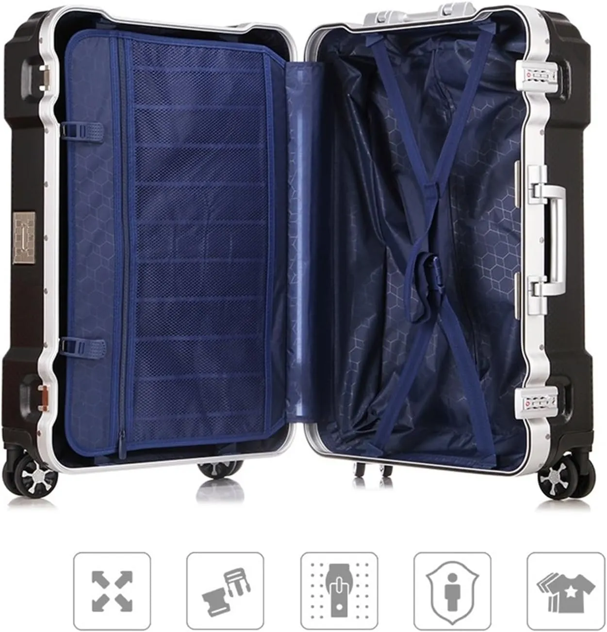 Carry-on Suitcase Luggage Hard Shell Carry On Luggage with Aluminum Frame,No Zipper Suitcase, Combination Lock Carry-on Suitcases Carry On Luggages, 20in, White,White-20in (Black 20in)