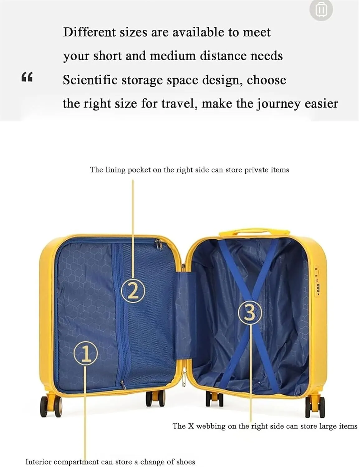 Carry-on Suitcase Luggage Hardside Rugged Travel Suitcase Luggage with Spinner Wheels,Lightweight Carry-On Luggage Carry-on Suitcases Carry On Luggages,Yellow-22in (Yellow 20in)