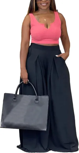 Casual Palazzo Pants for Women Lounge Pants Wide Leg Trousers Women Skirt Pants with Elastic Waistband