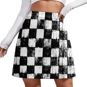 Checkerboard Retro Pattern Short Skirt Culottes Womens Athletic Skorts Skirts Active Skort Miniskirt Sexy Skort