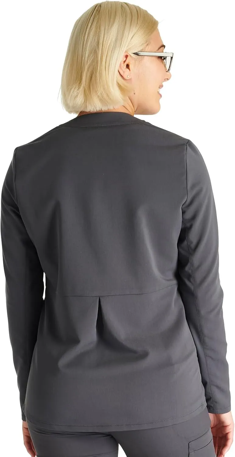 Cherokee Women Zip Scrub Jacket with 2 Pockets and Shirttail Hem Knit Sleeve CK356A