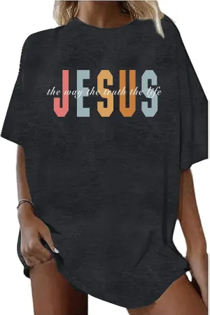 Christian Shirts for Women Oversized Jesus Shirt Faith Graphic Religious Sayings Tee Shirt Drop Shoulder Tops