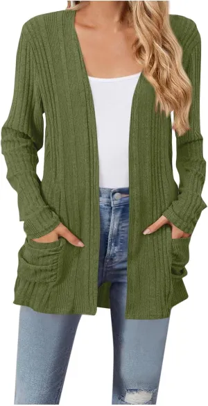 Chunky Cardigan Sweaters for Women Lightweight Open Front Knitted Cardigan Long Sleeve Outwear Coat with Pockets