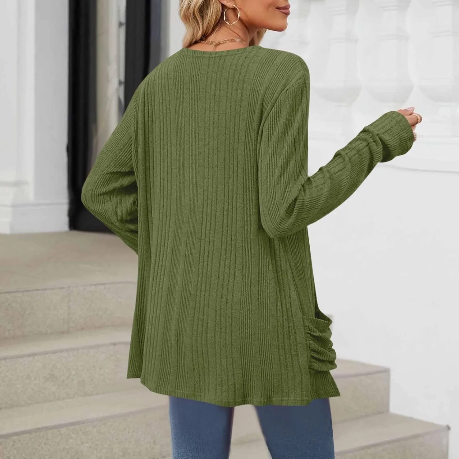 Chunky Cardigan Sweaters for Women Lightweight Open Front Knitted Cardigan Long Sleeve Outwear Coat with Pockets