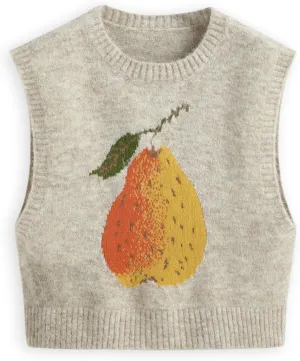 CIDER Womens Knit Wool-Blend Sleeveless Pear Graphic Sweater Vest Tank Top