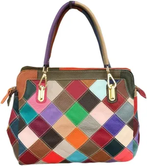 Color Matching Leather Colorful Large Tote Handbag Purse Casual Messenger Bag Top Handle Tote Cross-body Bags, One Color, One Size
