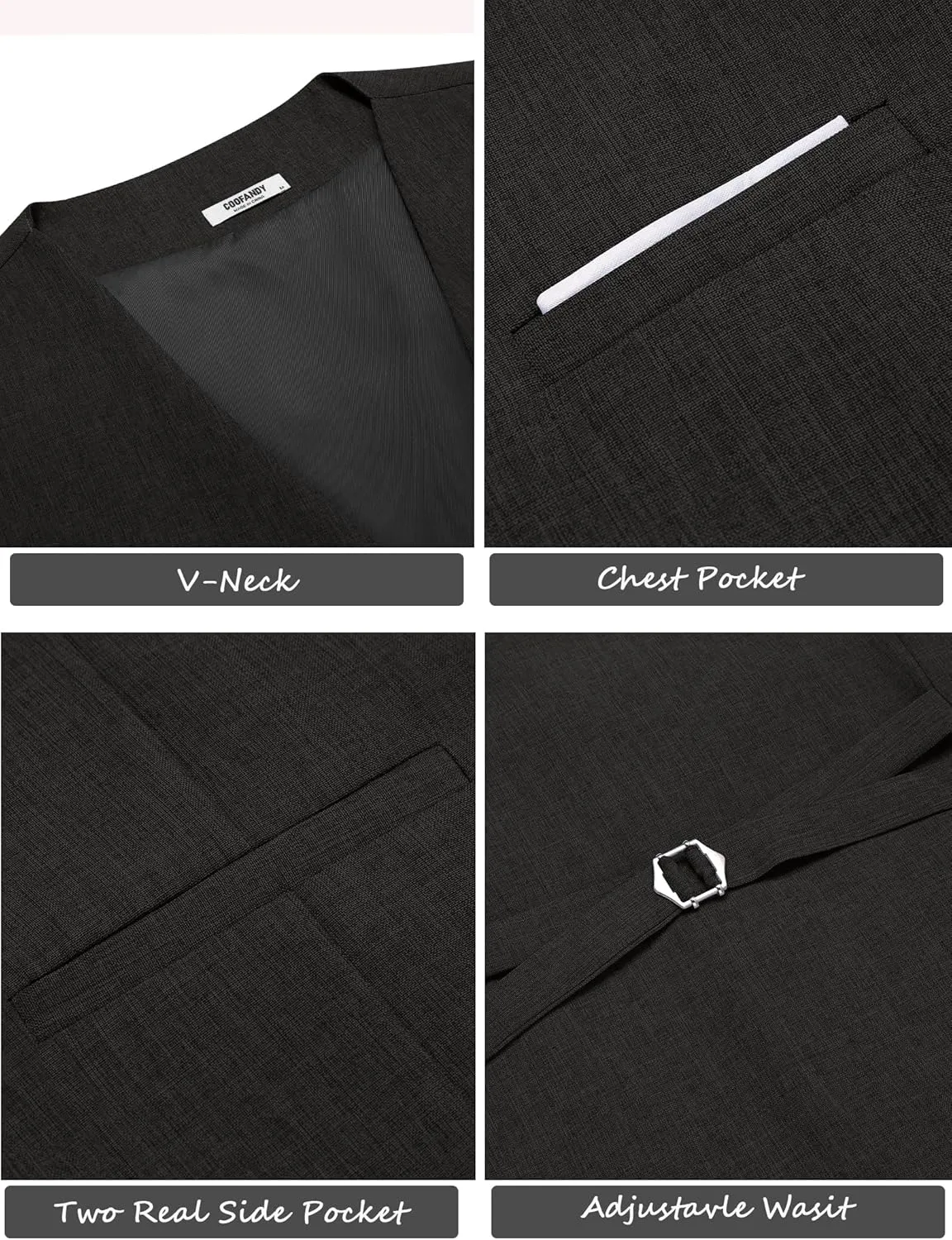 COOFANDY Men's Suit Vest V-Neck Casual Business Vests Lightweight Slim Fit Formal Dress Waistcoat for Wedding Party