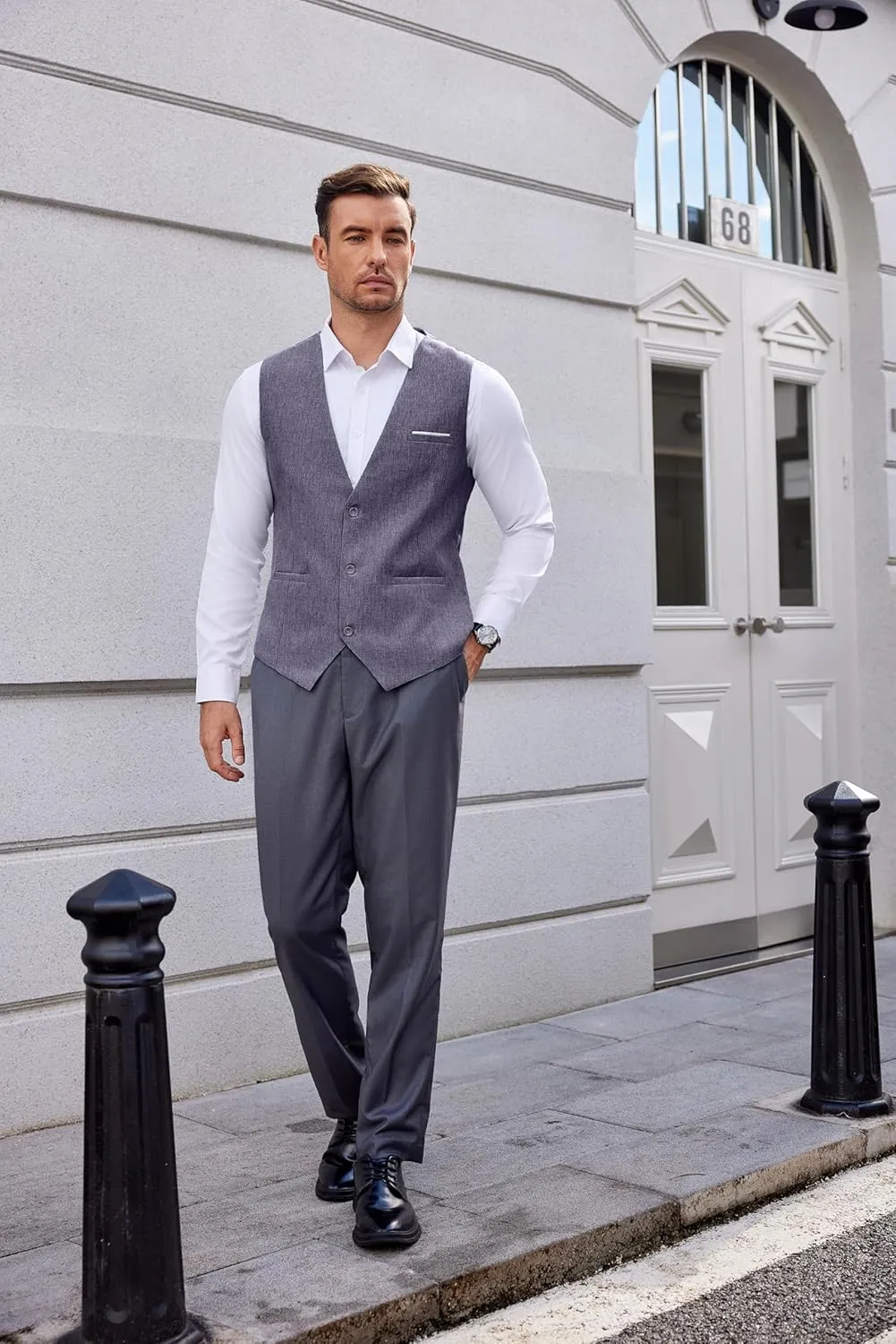 COOFANDY Men's Suit Vest V-Neck Casual Business Vests Lightweight Slim Fit Formal Dress Waistcoat for Wedding Party