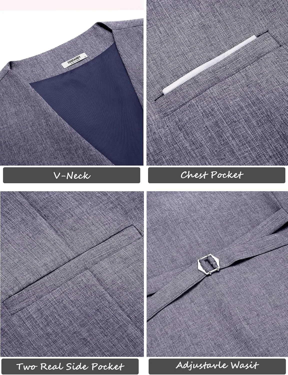 COOFANDY Men's Suit Vest V-Neck Casual Business Vests Lightweight Slim Fit Formal Dress Waistcoat for Wedding Party
