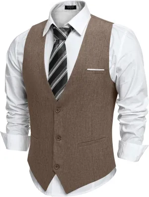 COOFANDY Men's Suit Vest V-Neck Casual Business Vests Lightweight Slim Fit Formal Dress Waistcoat for Wedding Party