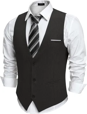 COOFANDY Men's Suit Vest V-Neck Casual Business Vests Lightweight Slim Fit Formal Dress Waistcoat for Wedding Party