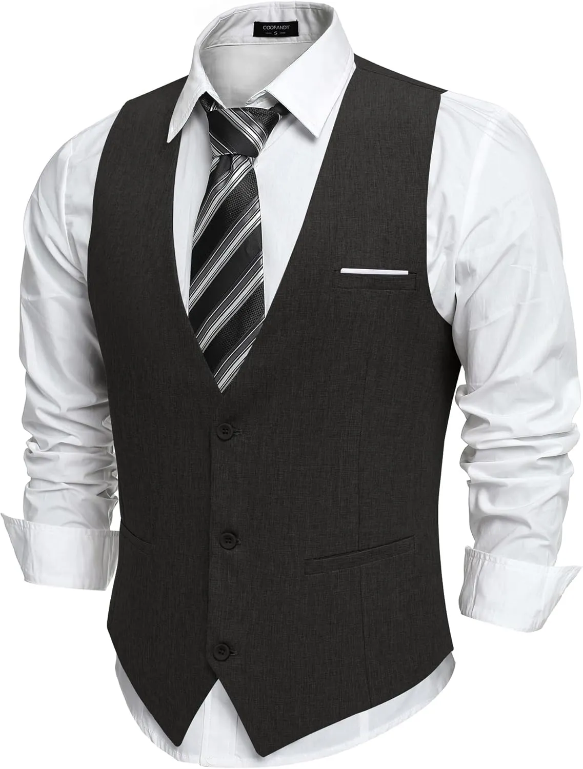COOFANDY Men's Suit Vest V-Neck Casual Business Vests Lightweight Slim Fit Formal Dress Waistcoat for Wedding Party