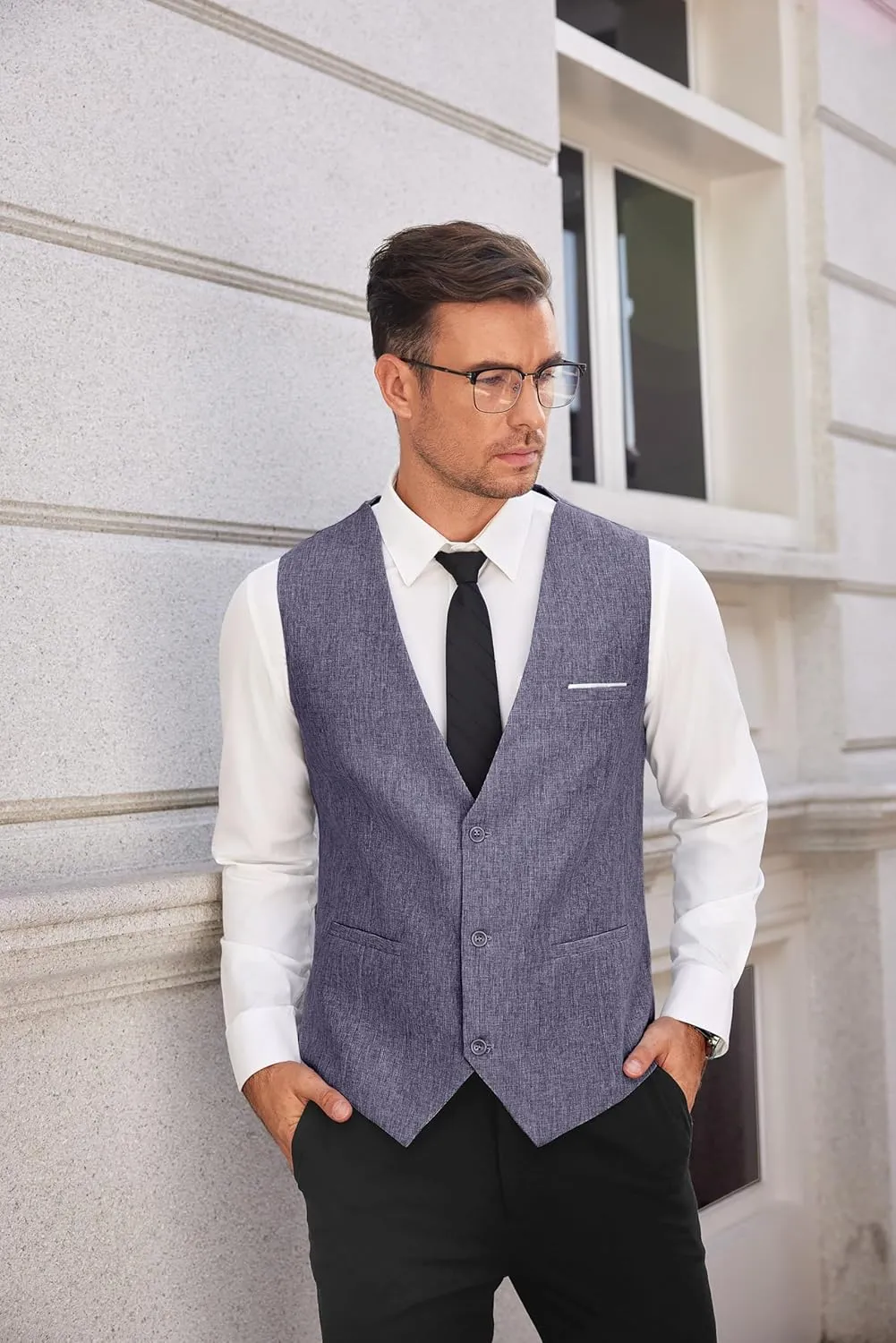 COOFANDY Men's Suit Vest V-Neck Casual Business Vests Lightweight Slim Fit Formal Dress Waistcoat for Wedding Party