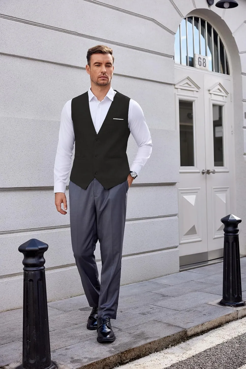 COOFANDY Men's Suit Vest V-Neck Casual Business Vests Lightweight Slim Fit Formal Dress Waistcoat for Wedding Party