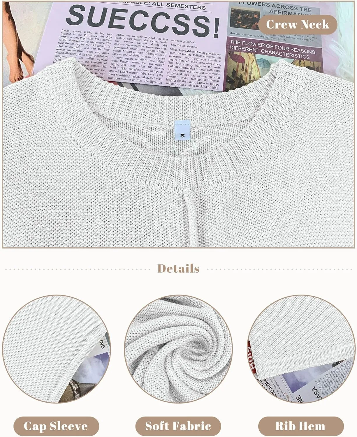 COSSEN Womens Summer Cap Sleeve Tops Trendy Casual Crew Neck Knit Lightweight Sweater Pullover Top