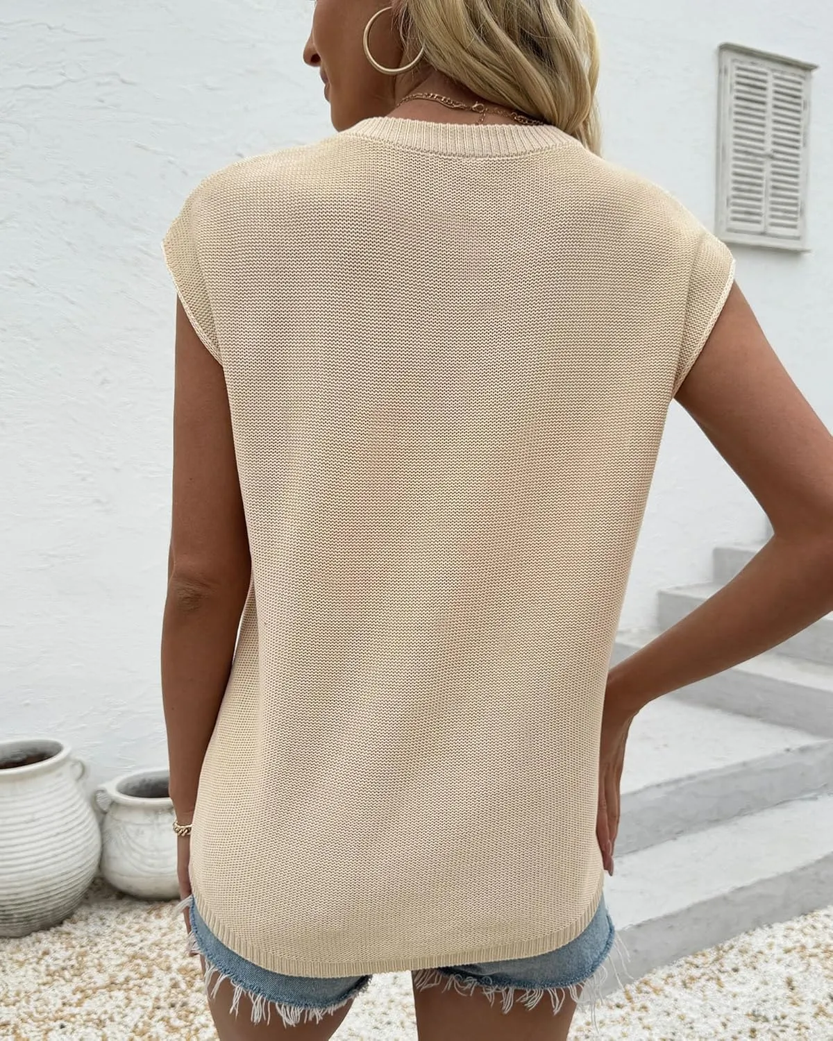 COSSEN Womens Summer Cap Sleeve Tops Trendy Casual Crew Neck Knit Lightweight Sweater Pullover Top
