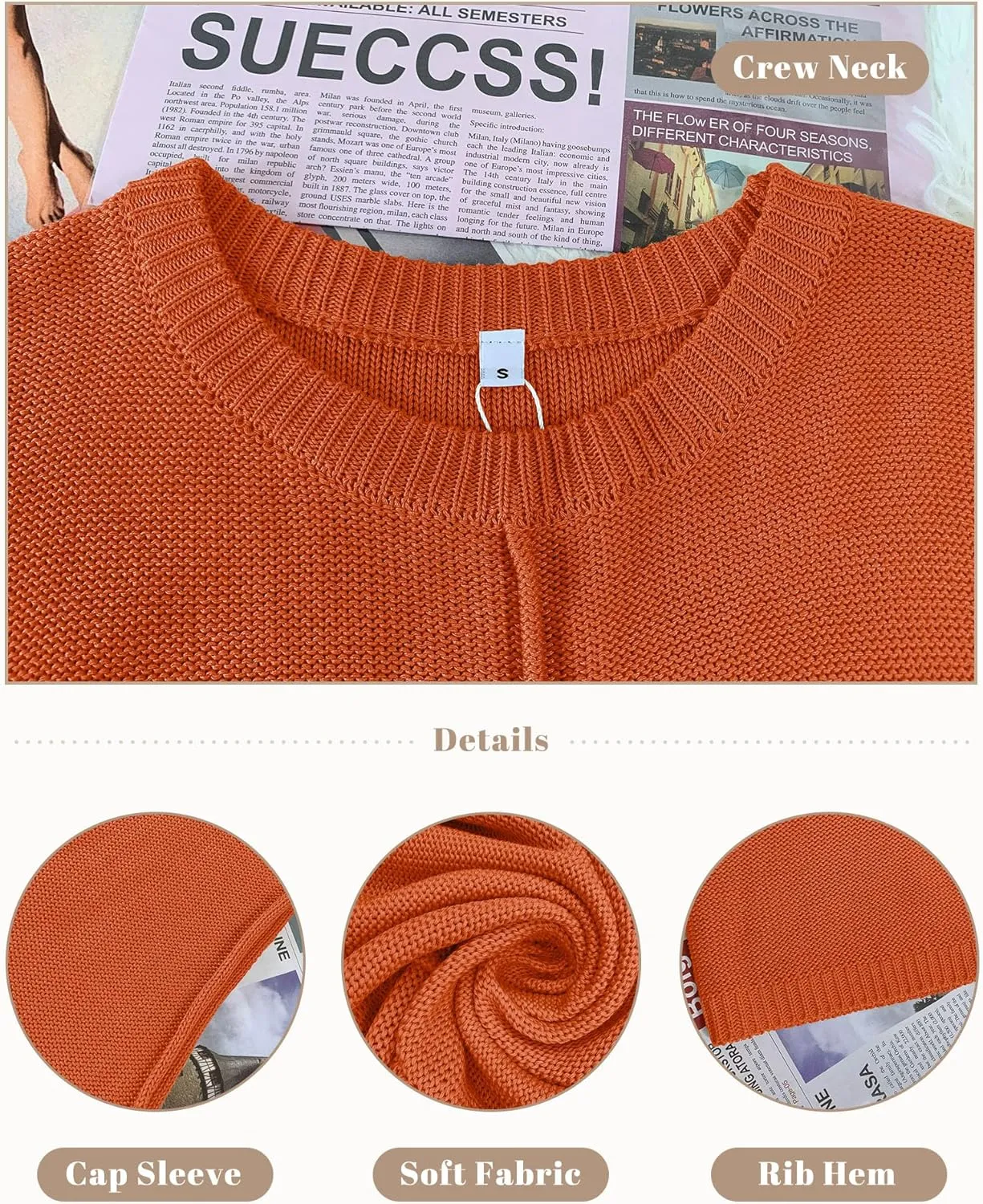 COSSEN Womens Summer Cap Sleeve Tops Trendy Casual Crew Neck Knit Lightweight Sweater Pullover Top