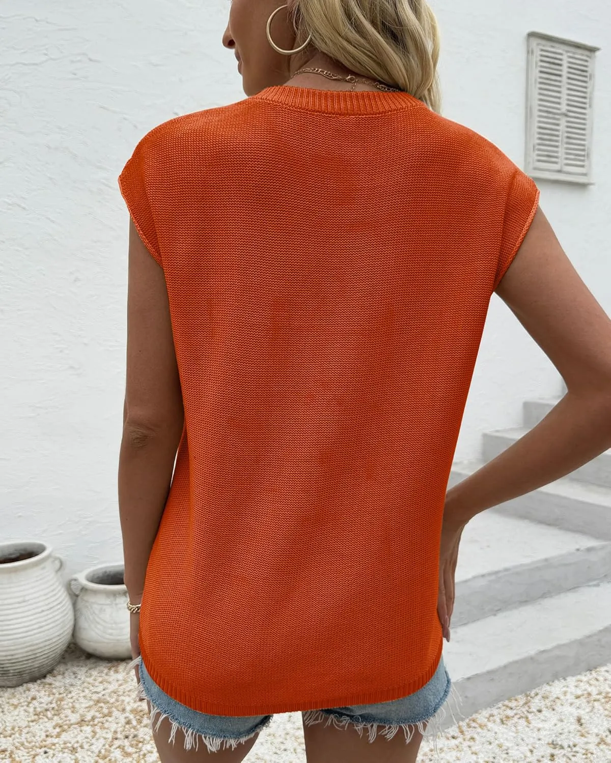 COSSEN Womens Summer Cap Sleeve Tops Trendy Casual Crew Neck Knit Lightweight Sweater Pullover Top