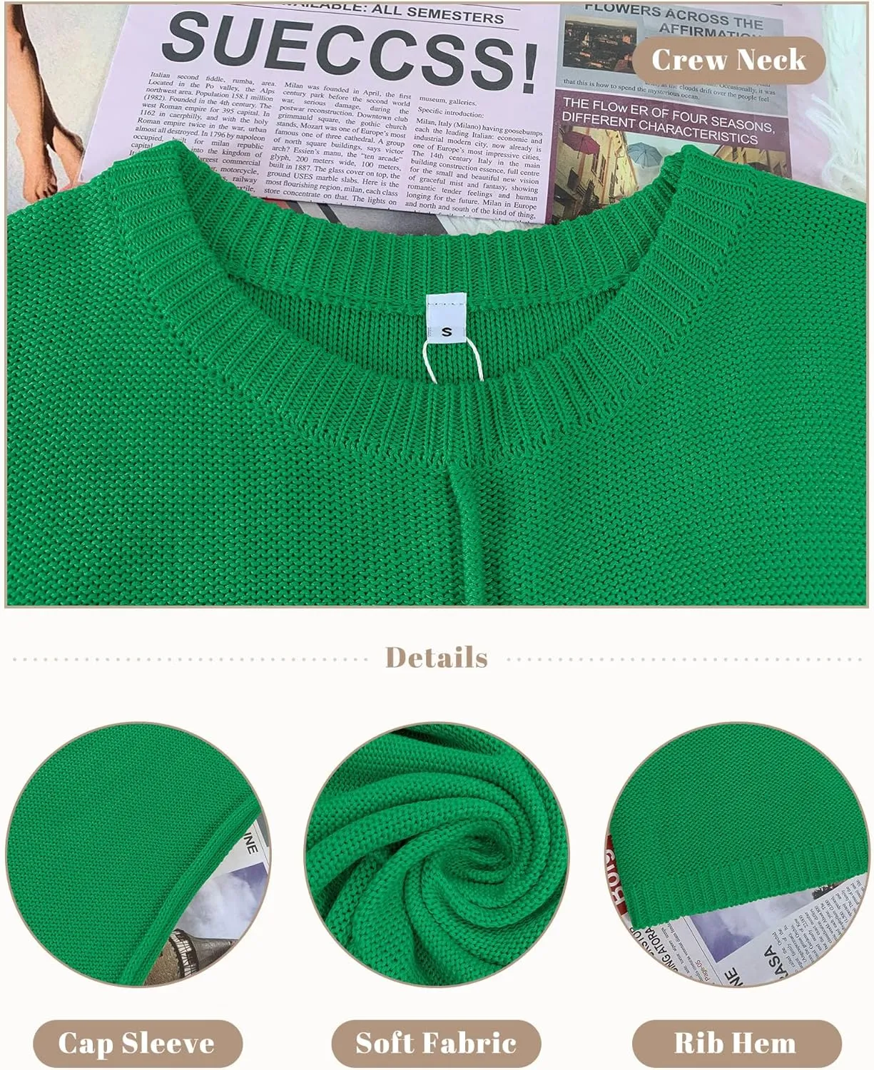 COSSEN Womens Summer Cap Sleeve Tops Trendy Casual Crew Neck Knit Lightweight Sweater Pullover Top
