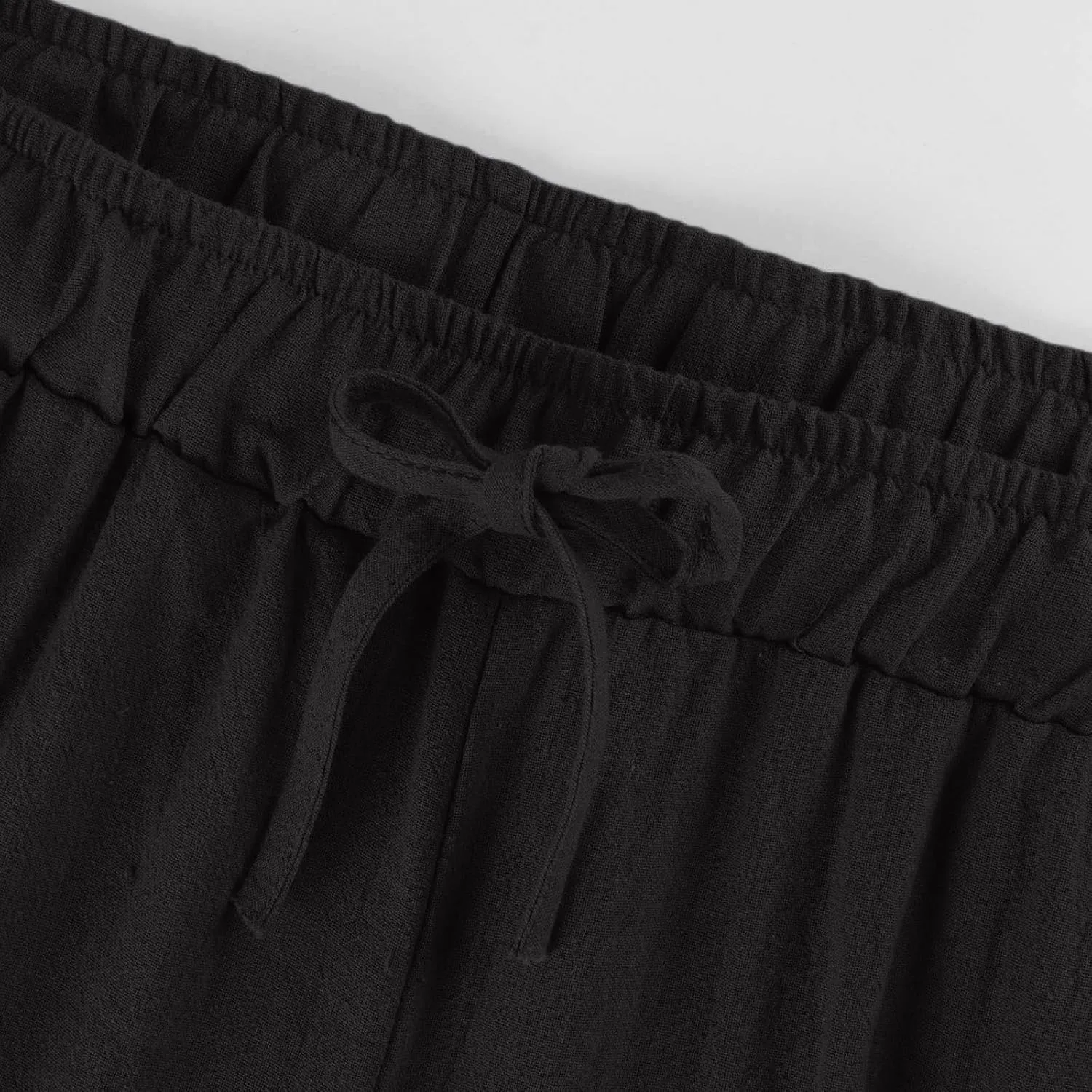 Cotton Linen Pants for Women 2025 Wide Leg Cropped Lounge Trousers Drawstring Elastic Waist Summer Beach Pant Outfits