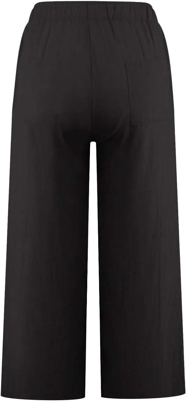 Cotton Linen Pants for Women 2025 Wide Leg Cropped Lounge Trousers Drawstring Elastic Waist Summer Beach Pant Outfits