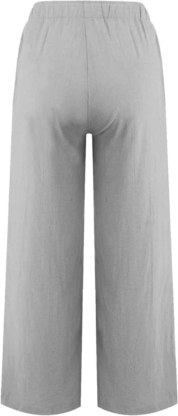 Cotton Linen Pants for Women Casual Summer Wide Leg Palazzo Loose Drawstring Elastic Waist Lounge Trousers Outfits 2025