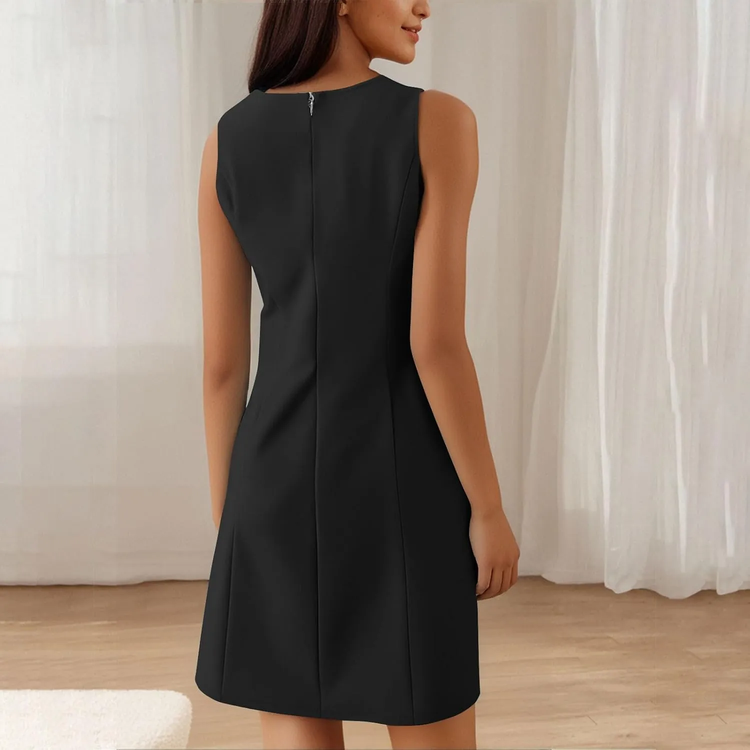 Crew Neck Dresses for Women's Summer Casual Solid Color Sleeveless - Flowy Loose Fit Mini Dress for Lounge