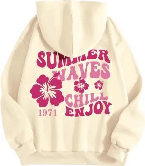 Cute Hoodies Womens Pink Graphic Oversized Hoodies Letter Print Casual Long Sleeve Drawstring Pullover Tops