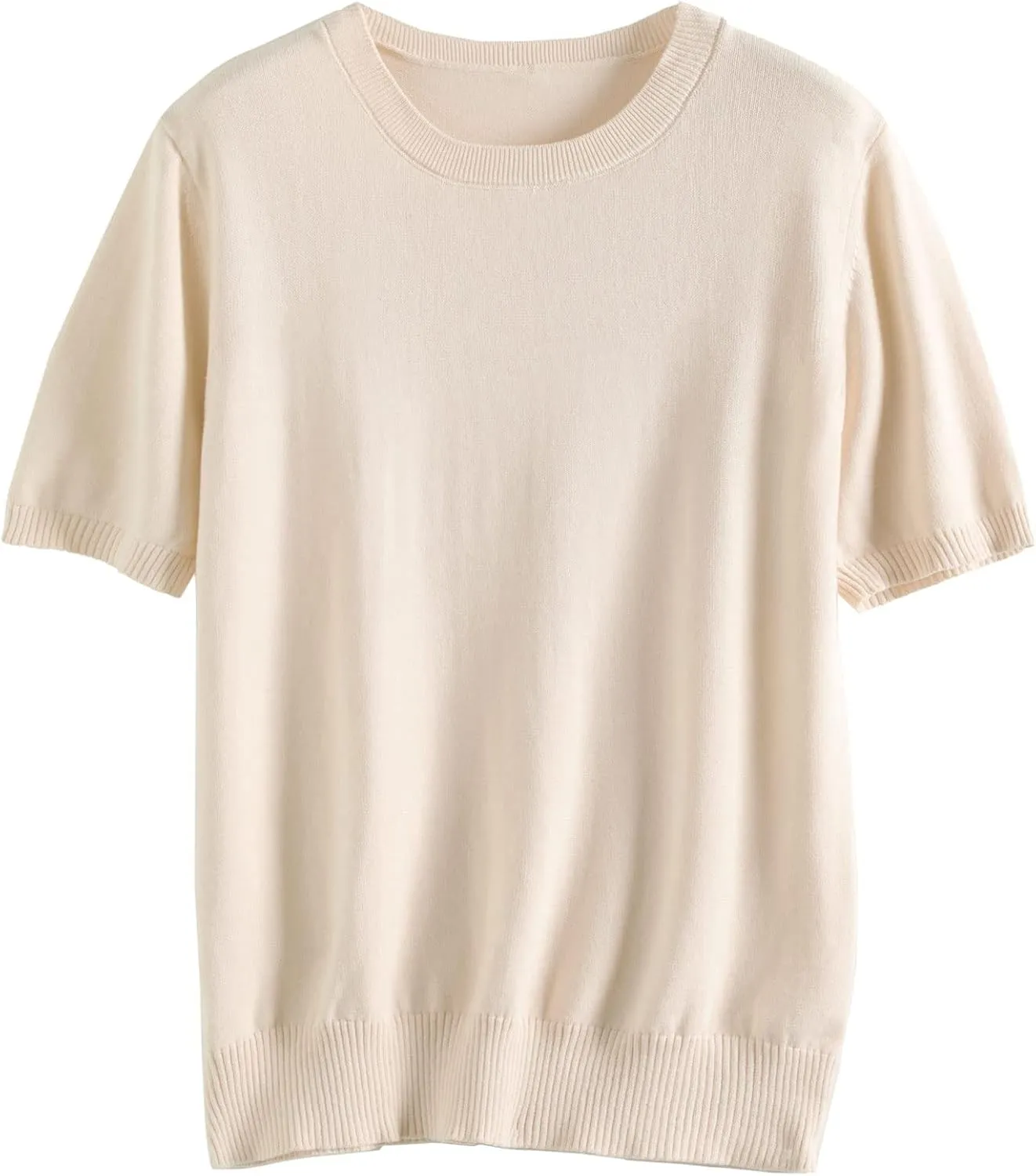 DAIMIDY Women's Short Sleeve Crew Neck Sweaters Lightweight Summer Sweater Casual Knit Pullover Tops