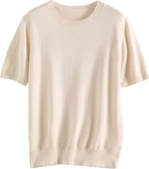 DAIMIDY Women's Short Sleeve Crew Neck Sweaters Lightweight Summer Sweater Casual Knit Pullover Tops