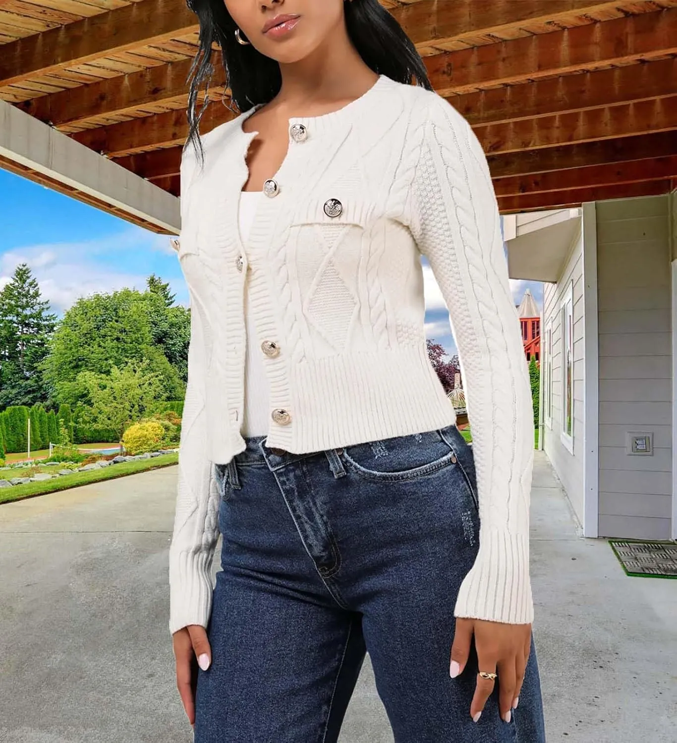 DeftSharp Women's V-Neck Knit Cardigan - Long Sleeve Button-Up Sweater Casual Formal Wear