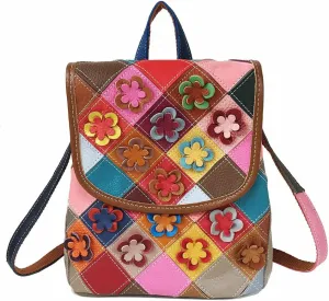 Diamond Colorful Leather Shoulder Bag Flower Backpack Women's Multi-color Design Shoulder Bag Purses, One Color, One Size