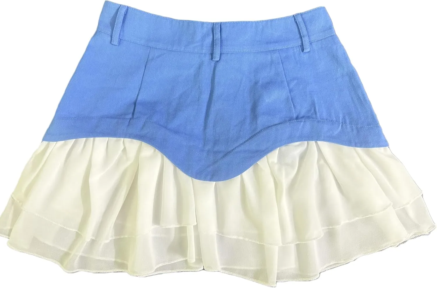 DINGANG Pleated Denim Mini Skirt for Womens High Waisted Patchwork Flowy Pleated Ruffle Y2K Jean Short Skirt