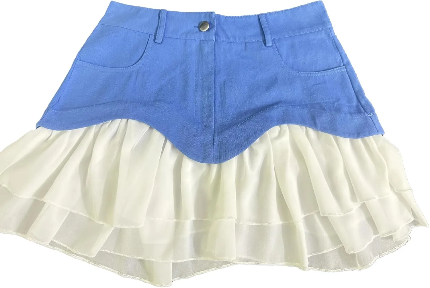 DINGANG Pleated Denim Mini Skirt for Womens High Waisted Patchwork Flowy Pleated Ruffle Y2K Jean Short Skirt