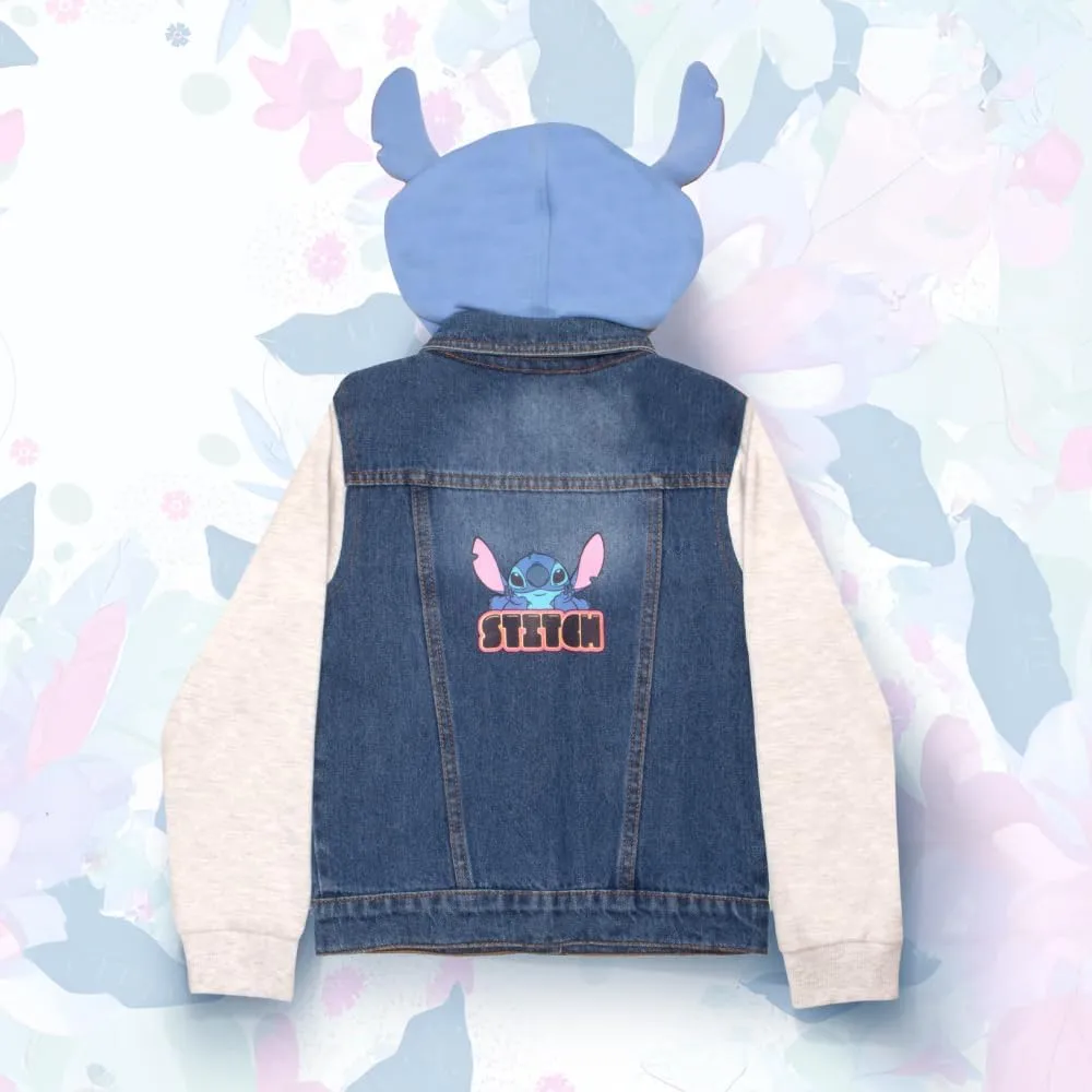 Disney Lilo & Stitch Minnie Mouse Girl's Hoodie Jean Jacket with Ears - Fashion Hooded Denim Jacket for Kids