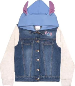 Disney Lilo & Stitch Minnie Mouse Girl's Hoodie Jean Jacket with Ears - Fashion Hooded Denim Jacket for Kids