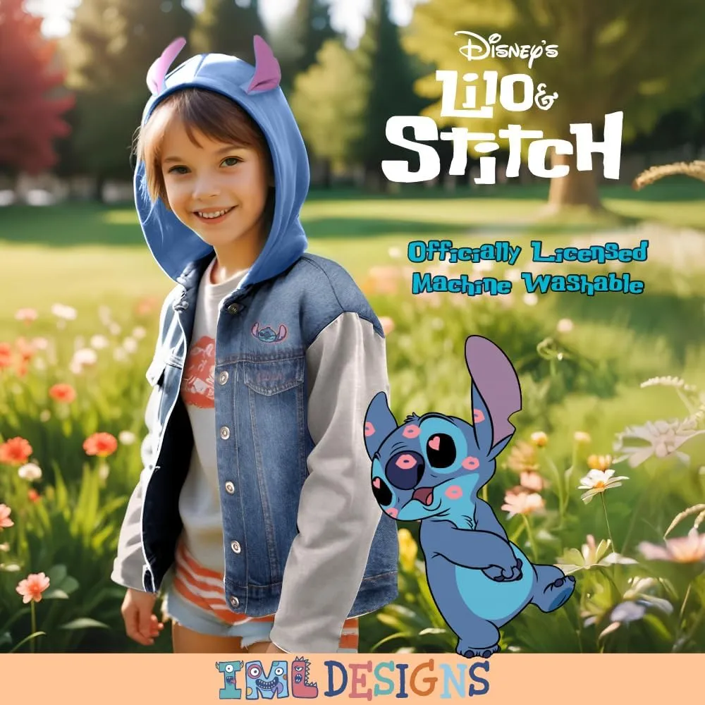 Disney Lilo & Stitch Minnie Mouse Girl's Hoodie Jean Jacket with Ears - Fashion Hooded Denim Jacket for Kids