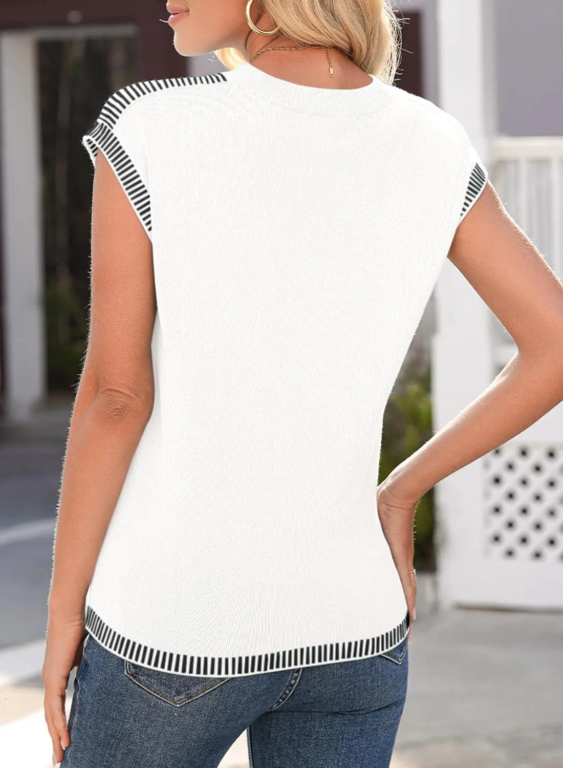 Dokotoo Womens Summer Cap Sleeve Tops 2025 Crewneck Sweater Vest Casual Knit Lightweight Sweater Pullover Trendy Tank Shirts