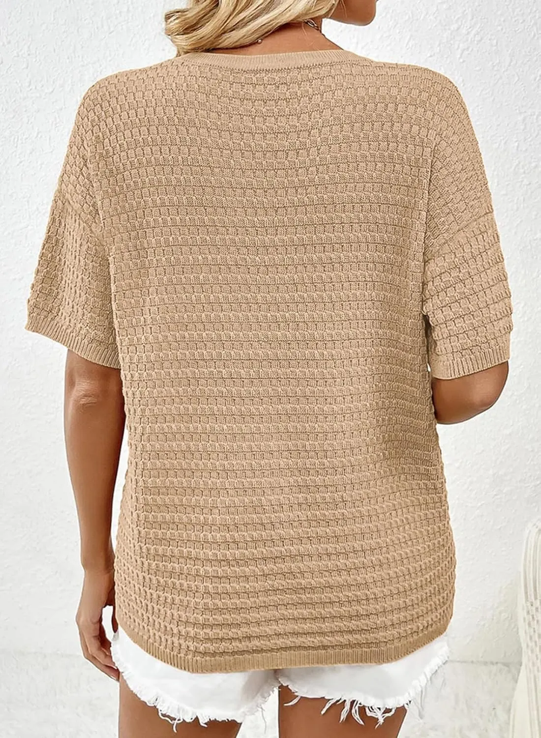 Dokotoo Womens Sweaters Casual Crewneck Short Sleeve Lightweight Knit Trendy Pullover Sweater Tops Spring Summer Outfits
