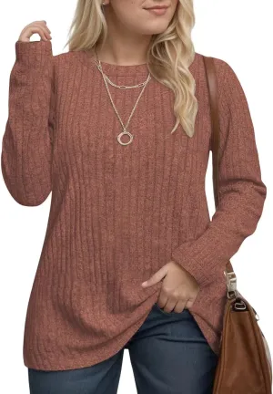 DOLNINE Women's Plus-Size-Tops Long Sleeve Comfy Crewneck Shirts Lightweight Casual Loose Fit Sweatshirts Tunics XL-5XL