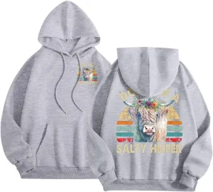 Don't Be A Salty Heifer Hoodies for Teen Girls Letter Print Sweatshirt Long Sleeve Preppy Pullover with Pocket
