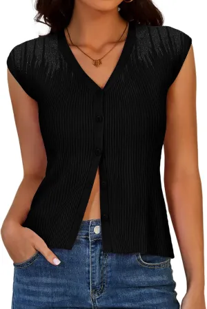 DRESSTELLS Summer Vest Tops for Women 2025 Sweater Vests Button Up Tank Top Y2K Caual Business Knit Shirts