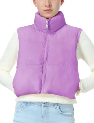 EXARUS Girls Puffer Vest Cropped Puffy Water Resistant with Pockets Lightweight Outerwear Vests Warm Sleeveless 6-14Y