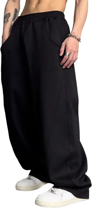 FCOOLYEET Mens Baggy Sweatpants Y2k Track Pants Drawstring Yoga Gym Workout Pants Wide Leg Long Pants Streetwear