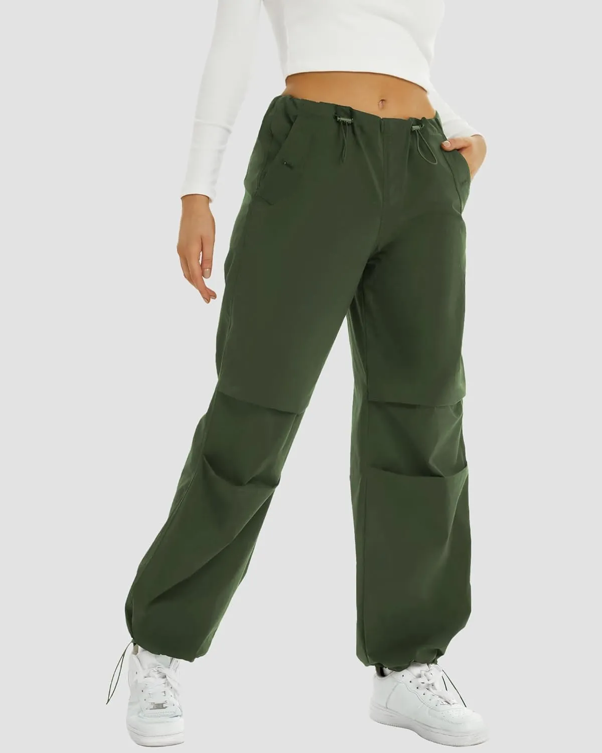FireSwan Women's Parachute Pants Baggy Cargo Pants Wide Leg Y2K Pants with 4 Pockets Outdoor Travel Casual Hiking